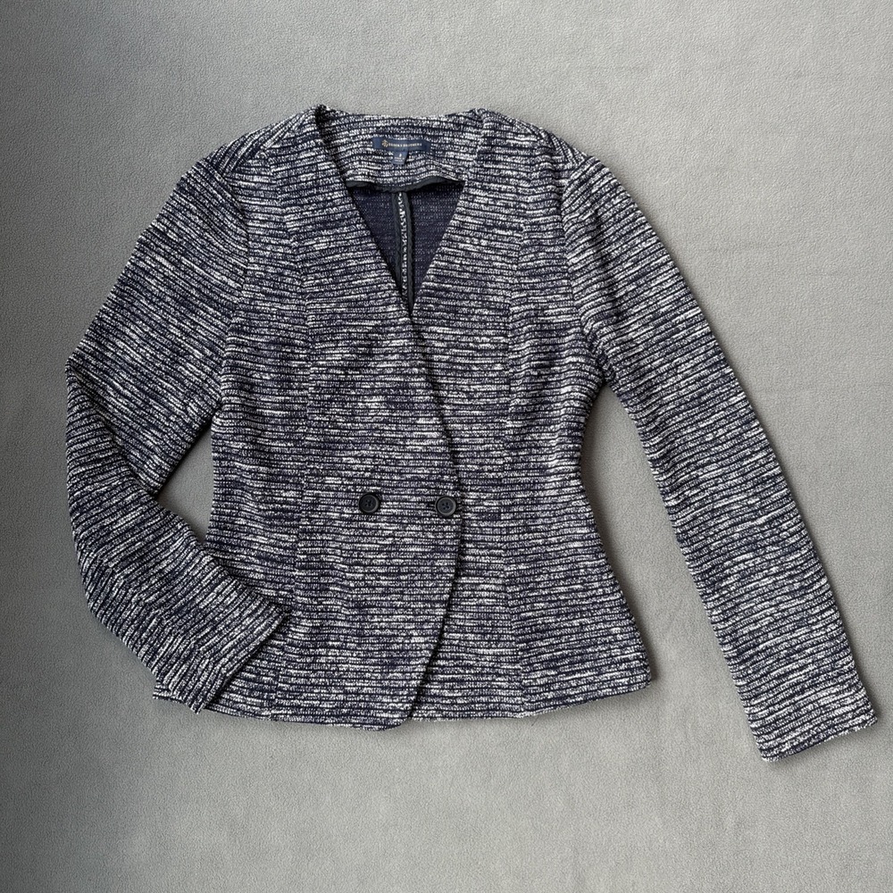 Brooks‎ Brothers Jacket Womens 8 Navy White Textured Knit Stretch Unlined Blazer